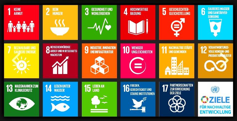 Das Bild zeigt die sogenannten 17 Nachhaltigkeits-Ziele (SDGs)