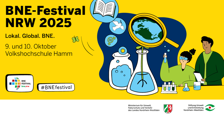 Das Bild zeigt das offizielle Plakat zum BNE-Festival NRW 2025 in Hamm, Westfalen. 

Copyright ©Tripla Studio 